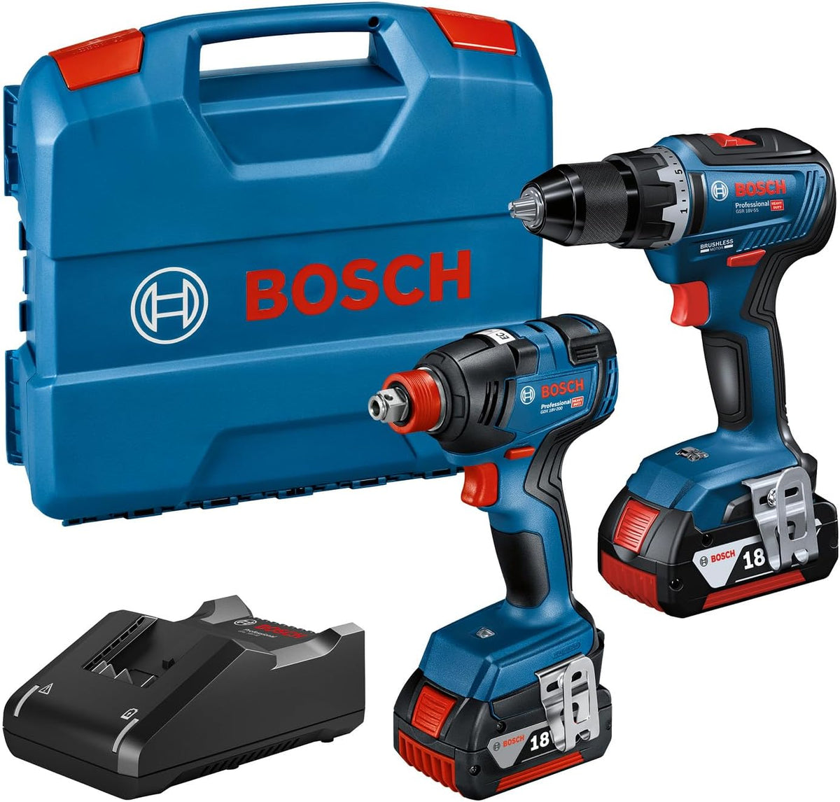 Bosch Akku-Bohrschrauber, 18 V, 4.0 Ah, bürstenlos, Blau/Schwarz/Rot