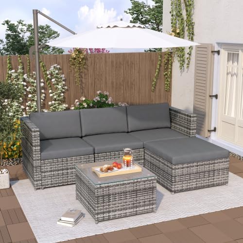 Gartenmöbel-Set, verstellbar, mit Stauraum, für den Garten und die Terrasse, aus Polyrattan, Grau, kozamas