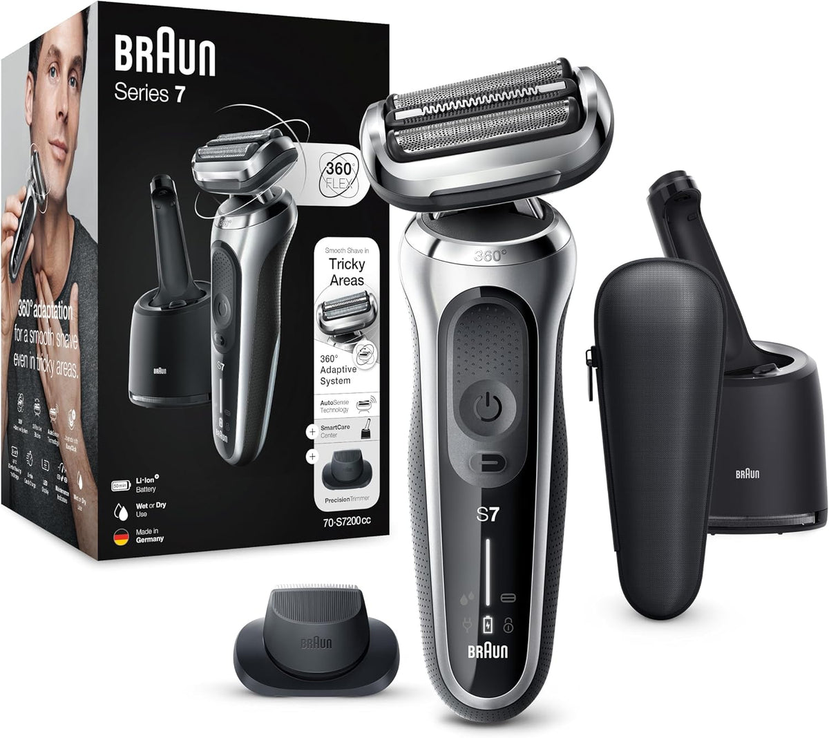 Braun S7200cc Folienrasierer, wasserdicht, Silber/Schwarz
