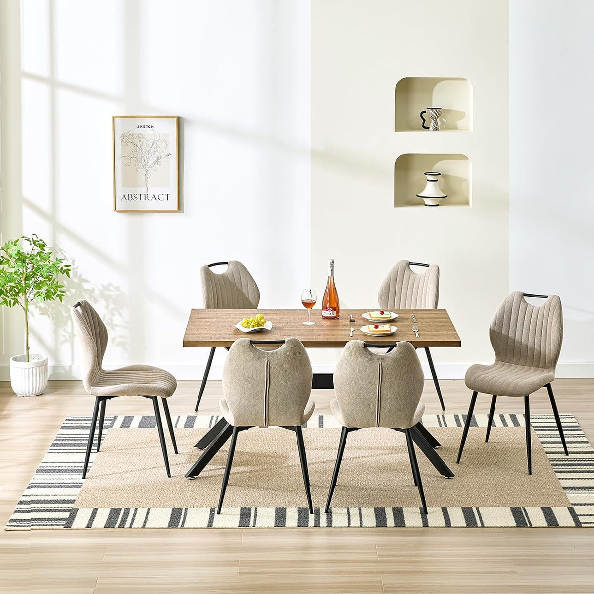 Essgruppe, 140 × 80 × 76 cm, für das Wohnzimmer und die Küche, Beige/Schwarz, LEWE