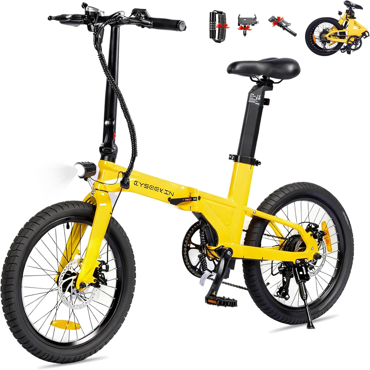 Cyseekin C10 E-Bike, 250 W, 345,6 Wh, 20 Zoll, verstellbar, Gelb/Schwarz