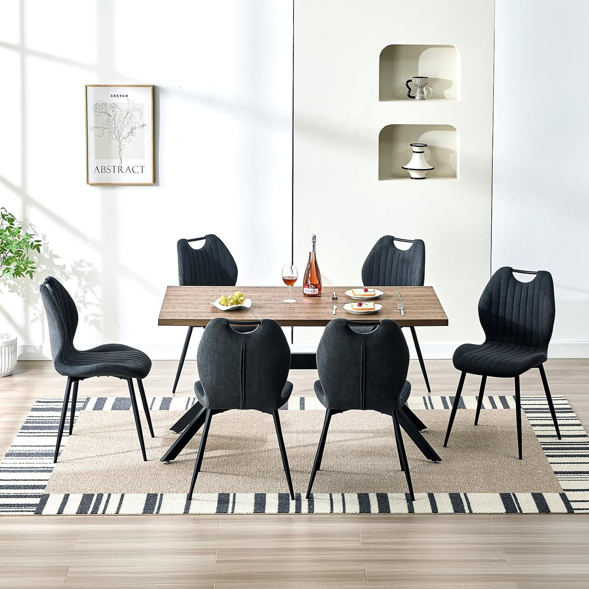 Essgruppe, 140 × 80 × 76 cm, für das Wohnzimmer und die Küche, Holz/Schwarz, LEWE