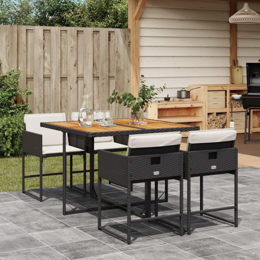 Gartenmöbel-Set Creme-5-tlg, aus Polyrattan, klappbar, für den Garten, Schwarz/Creme, Hoodmeel