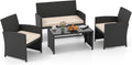 Gartenmöbel-Set, aus Polyrattan und Glas, für den Garten und den Balkon, Schwarz/Beige, SOARS