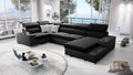 Sofa, 335 cm, verstellbar, aus Kunstleder und Leder, Schwarz, All4All