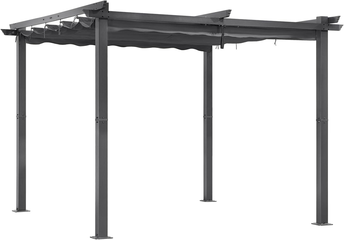 Pergola, 3 × 3 M, verstellbar, mit Schiebedach, wasserdicht, wasserabweisend, für den Garten, aus Aluminium und Stahl, Anthrazit/Grau, Angel Living