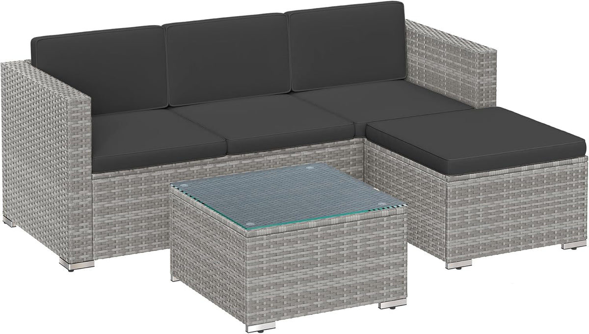 Gartenmöbel-Set GGF005G05, 32,6 kg, aus Polyrattan und Glas, für den Garten und die Terrasse, Grau/Dunkelgrau, SONGMICS