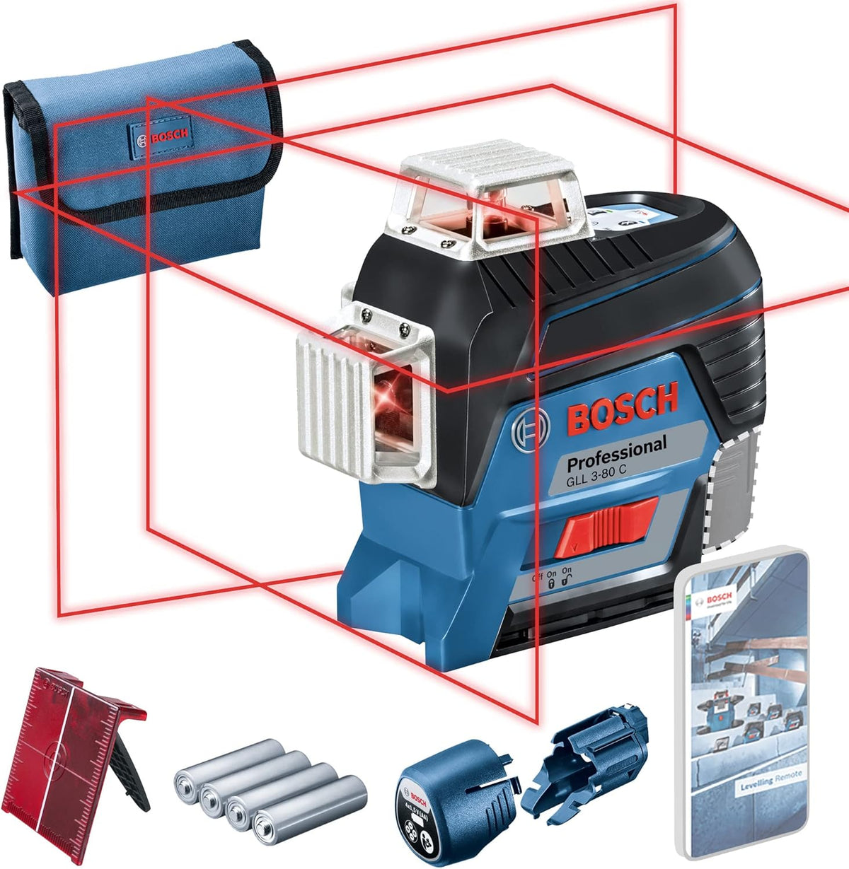 Bosch Professional Linienlaser GLL 3 Lasermessgeräte & Zubehör, 30 m, mit LED, Blau/Schwarz/Silber