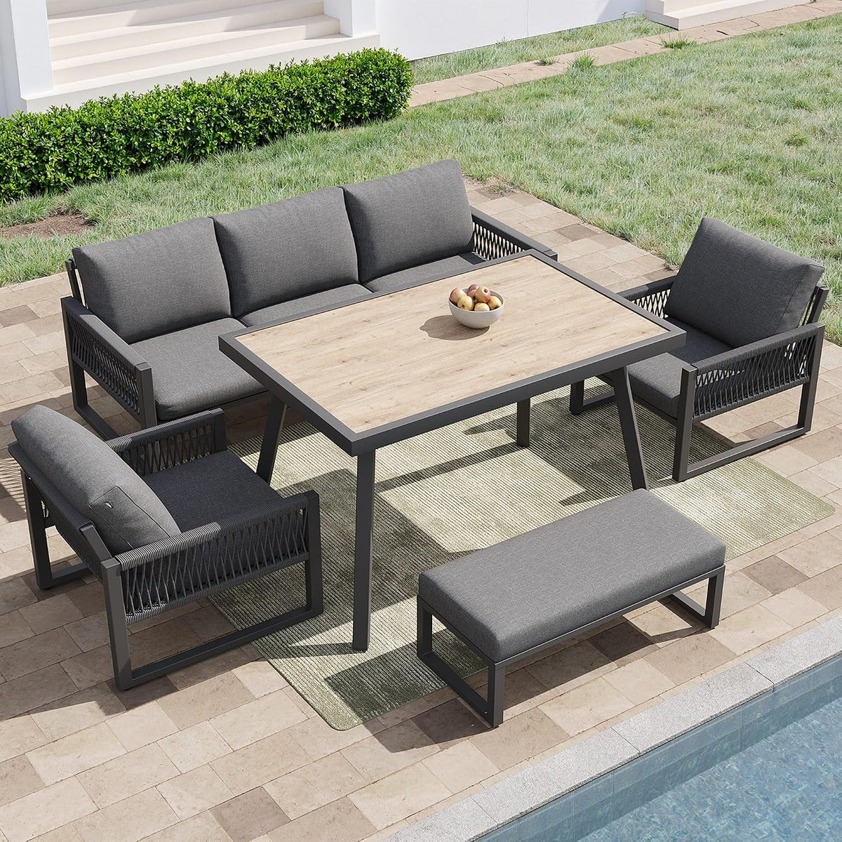 Gartenmöbel-Set, für den Garten und die Terrasse, Grau/Hellbraun, Lahoomu