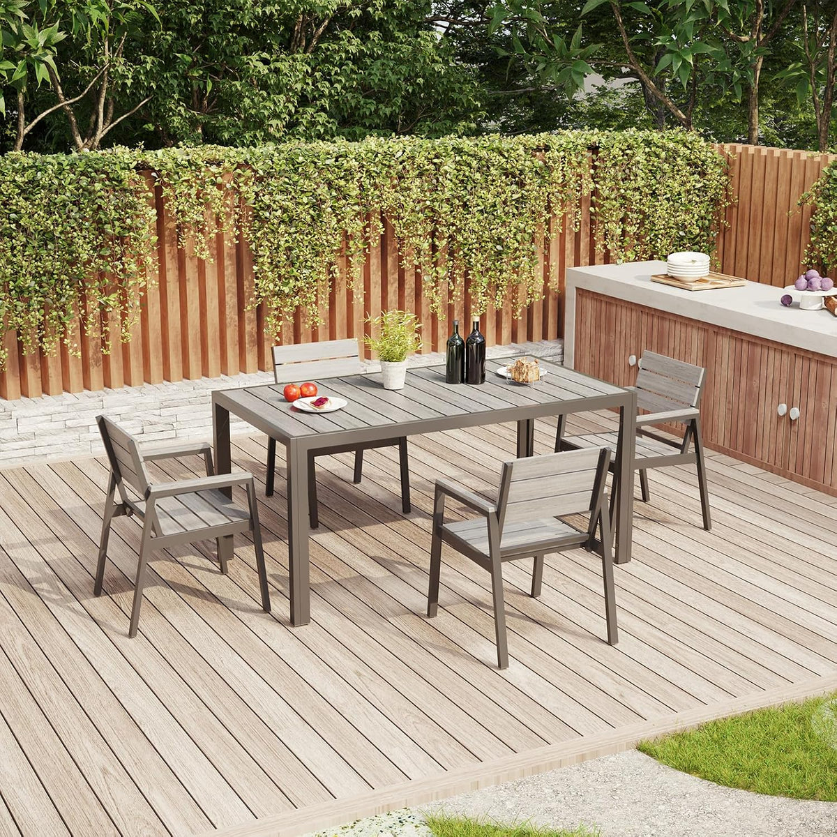 Gartenmöbel-Set Aluminium, 150 cm, aus Aluminium, wasserdicht, für den Garten und die Terrasse, Grau, TRIUMPHKEY