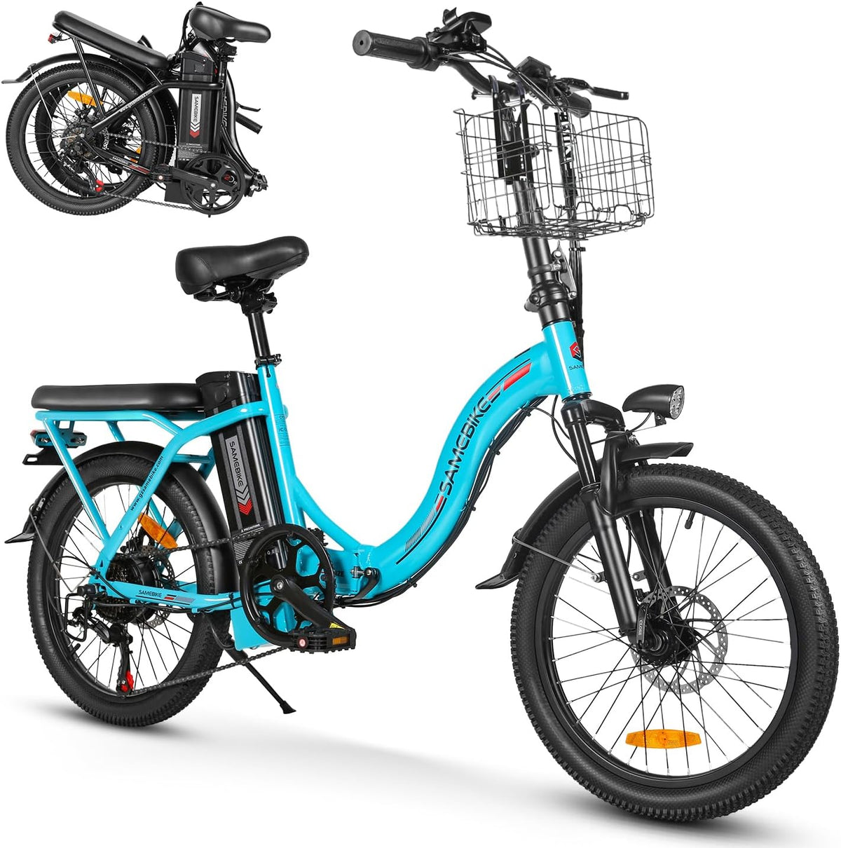 E-Bike, 250 W, 36 V, 13 AH, klappbar, bürstenlos, Blau/Schwarz, SAMEBIKE