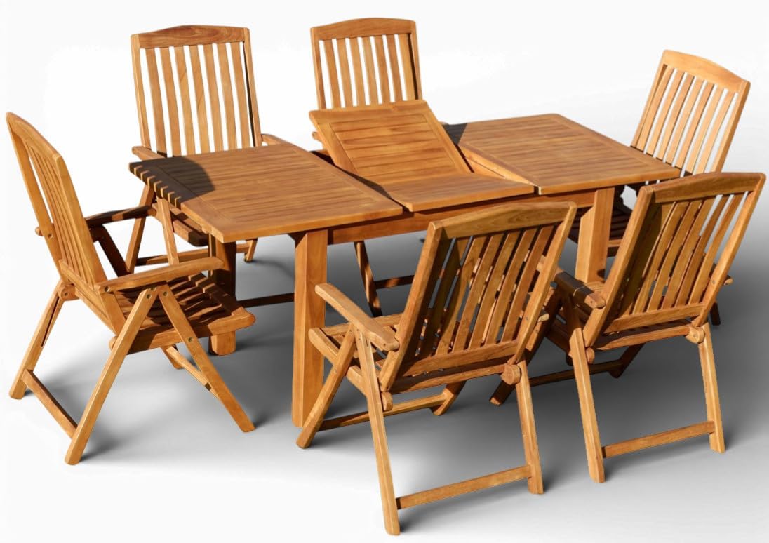 Gartenmöbel-Set, 180 × 80 cm, verstellbar, klappbar, für den Garten, Braun, ALEOS.