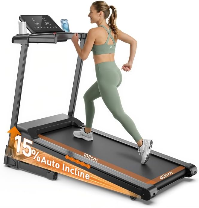 Jolauf Laufbänder, 14 km/h, 136 kg, klappbar, mit LED, für das Büro, Schwarz
