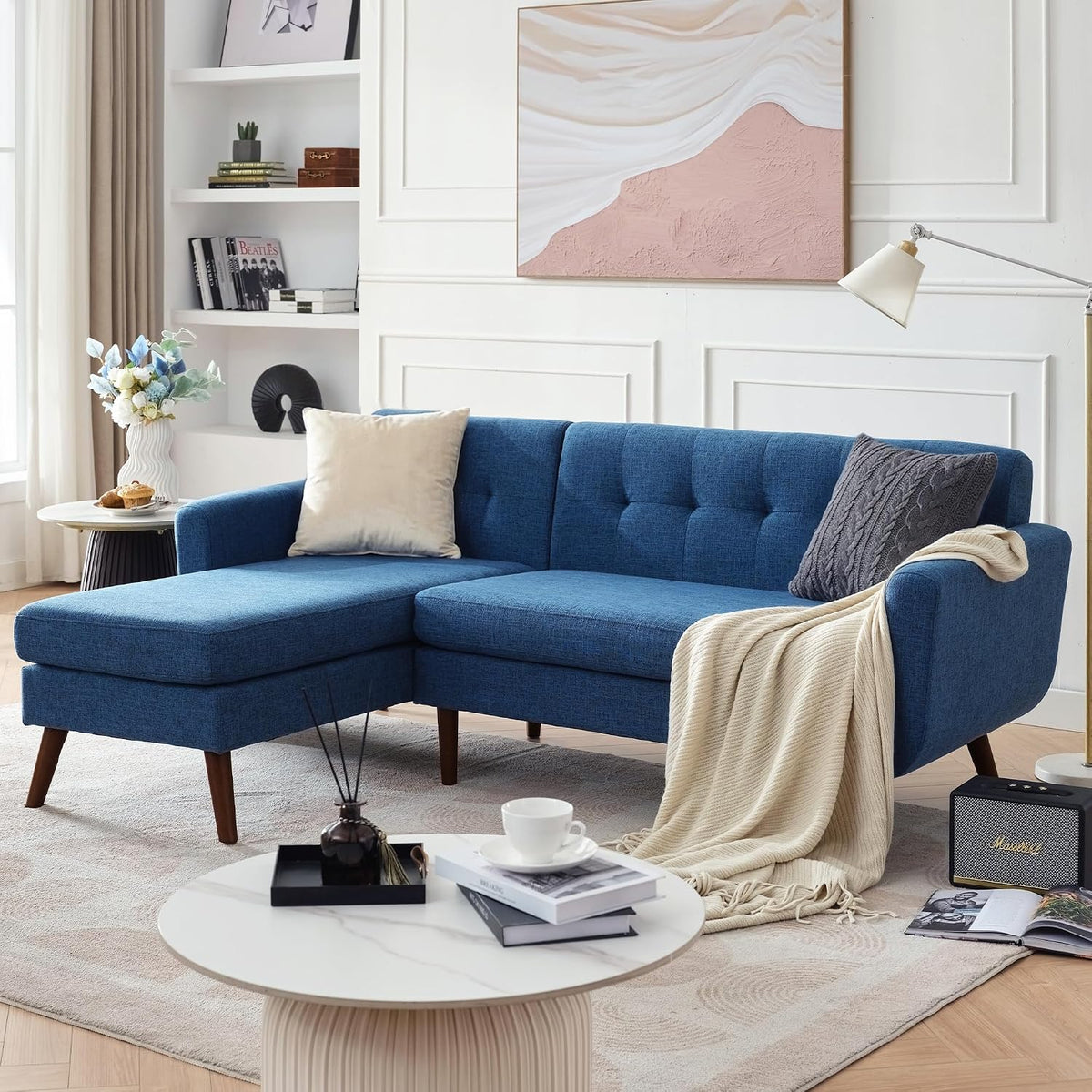 Sofa, 203 cm, für das Wohnzimmer und das Schlafzimmer, Blau, Kingfun