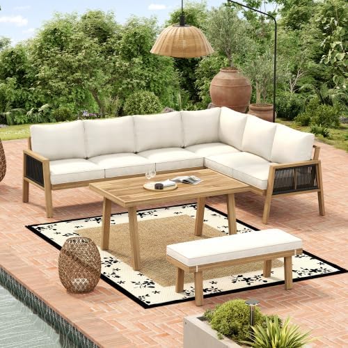 Gartenmöbel-Set, 76.5KG, für den Garten, Natur/Creme, YuQozii