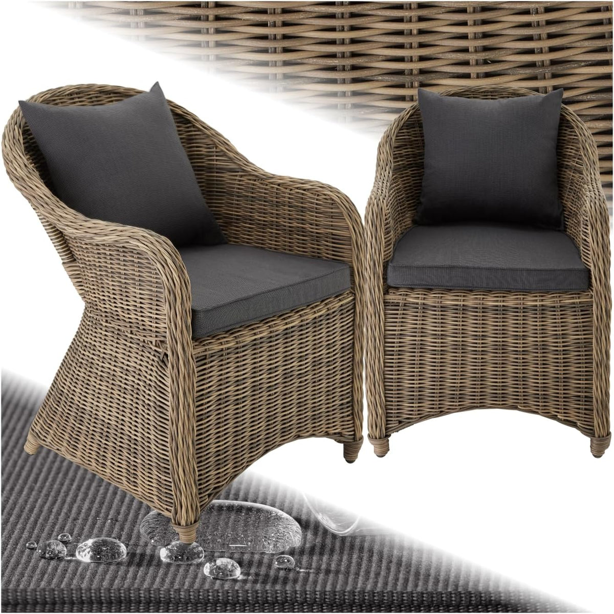 Gartenmöbel-Set, ca. 7,6 kg, aus Polyrattan, für den Garten, Natur/Grau, tectake