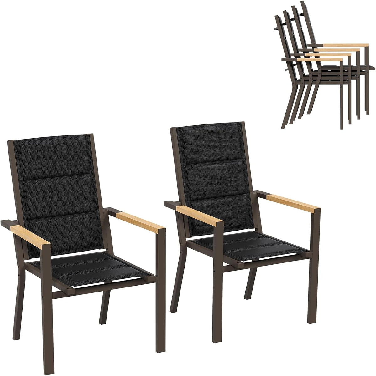 TRIUMPHKEY Essstühle, aus Aluminium, für den Garten und die Terrasse, Schwarz/Braun