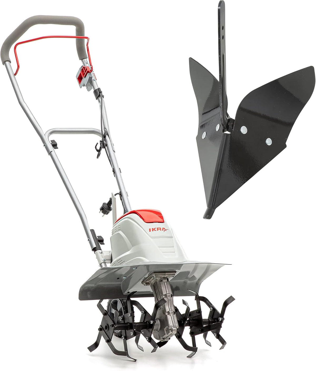 IKRA Elektro Bodenhacke, 1500 W, 45 cm, klappbar, verstellbar, Silber/Rot/Schwarz