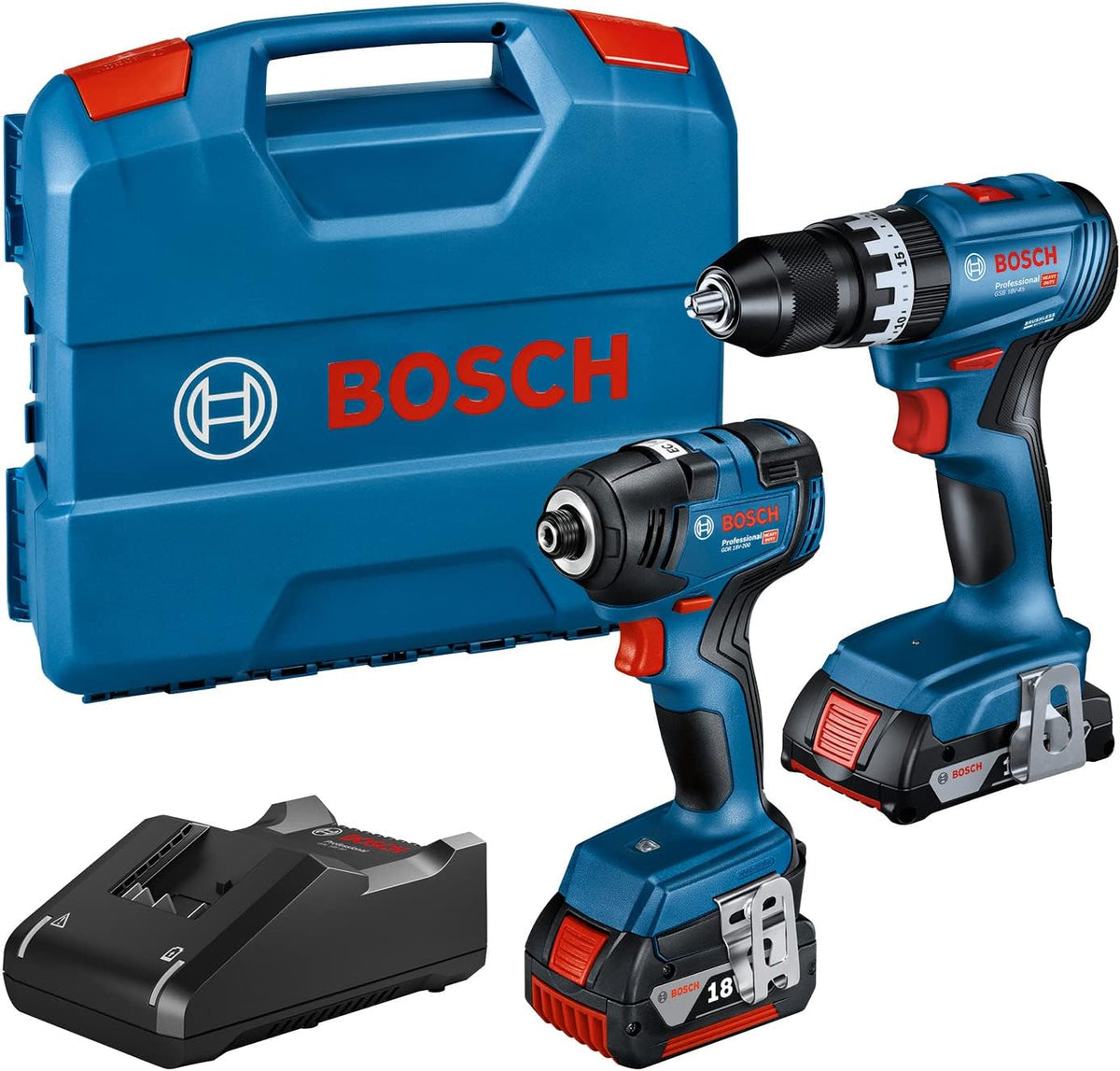 Bosch Akku-Bohrschrauber, 18 V, 2.0 Ah, 4.0 Ah, bürstenlos, Blau/Schwarz/Rot