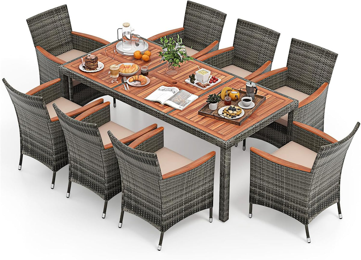 Gartenmöbel-Set 9 TLG. Rattan, verstellbar, aus Polyrattan, für den Garten und die Terrasse, Grau/Braun/Beige, COSTWAY