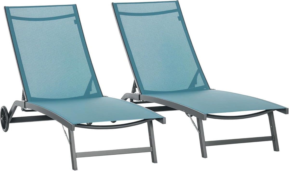 Outsunny 2 Sonnenliegen Liegen, 150 kg, aus Aluminium und Stoff, Blau/Grau