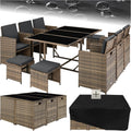 Gartenmöbel-Set, ca. 8,7 kg, ca. 2,8 kg, ca. 32 kg, wasserabweisend, aus Polyrattan, für den Garten und den Balkon, Natur/Schwarz/Grau, tectake