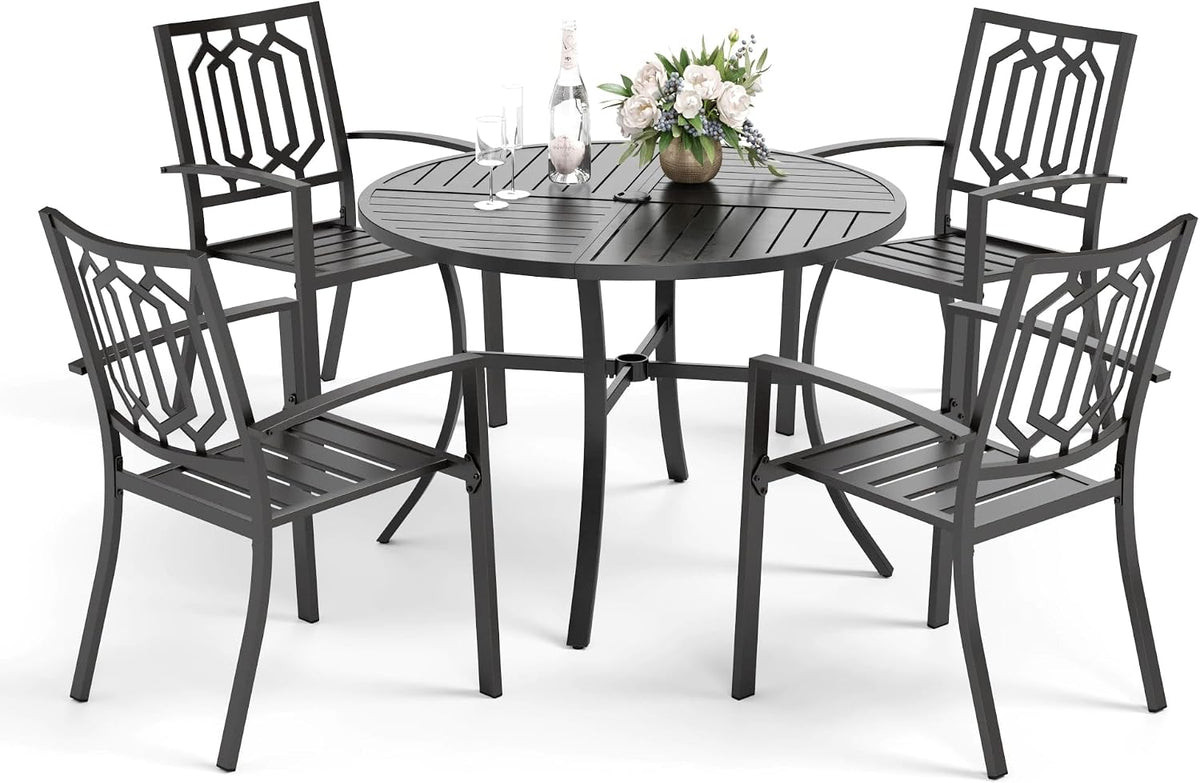 Gartenmöbel-Set, wasserdicht, verstellbar, für den Garten und den Balkon, aus Metall, Schwarz, PHI VILLA