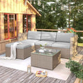 Gartenmöbel-Set, wasserabweisend, für den Garten und den Balkon, aus Polyrattan und Glas, Grau/Beige, chellago