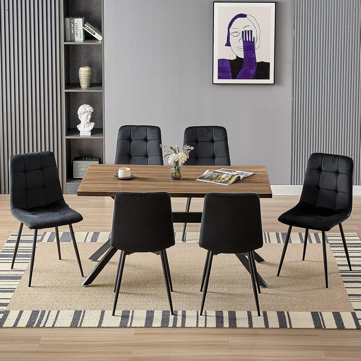 Essgruppe, 140 × 80 × 76 cm, aus Metall, verstellbar, für das Wohnzimmer und die Küche, Schwarz/Braun, LEWE
