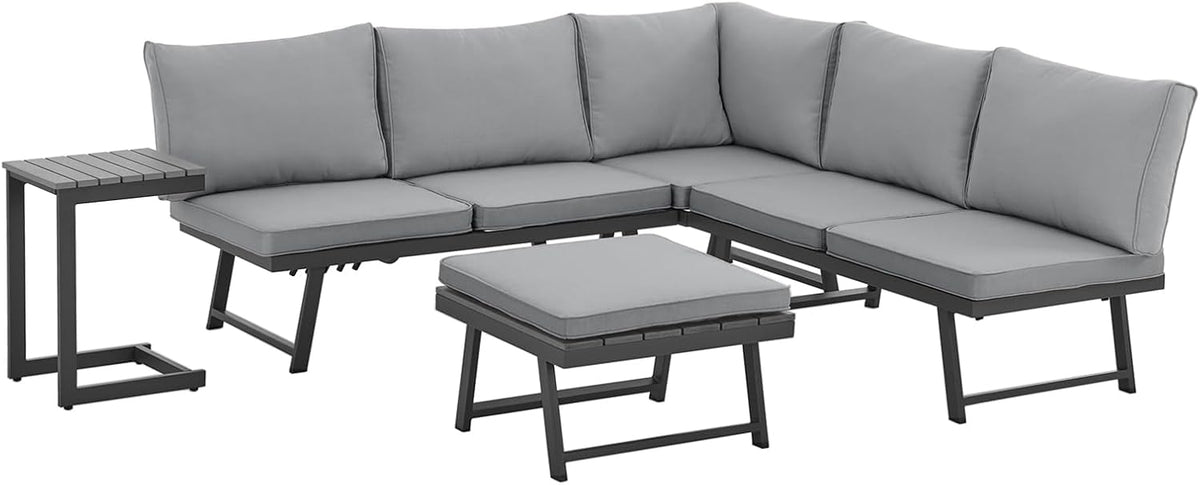 Gartenmöbel-Set Grenada Gartenlounge Set 4, wasserabweisend, verstellbar, für den Garten, aus Metall, Schwarz/Grau, SVITA