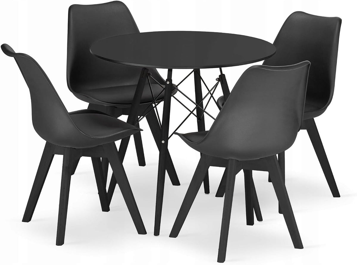 Essgruppe, 80 cm, aus Kunstleder und Leder, Schwarz, NMK HOME