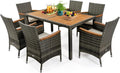 Gartenmöbel-Set 7 TLG. Rattan, aus Polyrattan, verstellbar, für den Garten und die Terrasse, Grau/Braun/Beige, COSTWAY