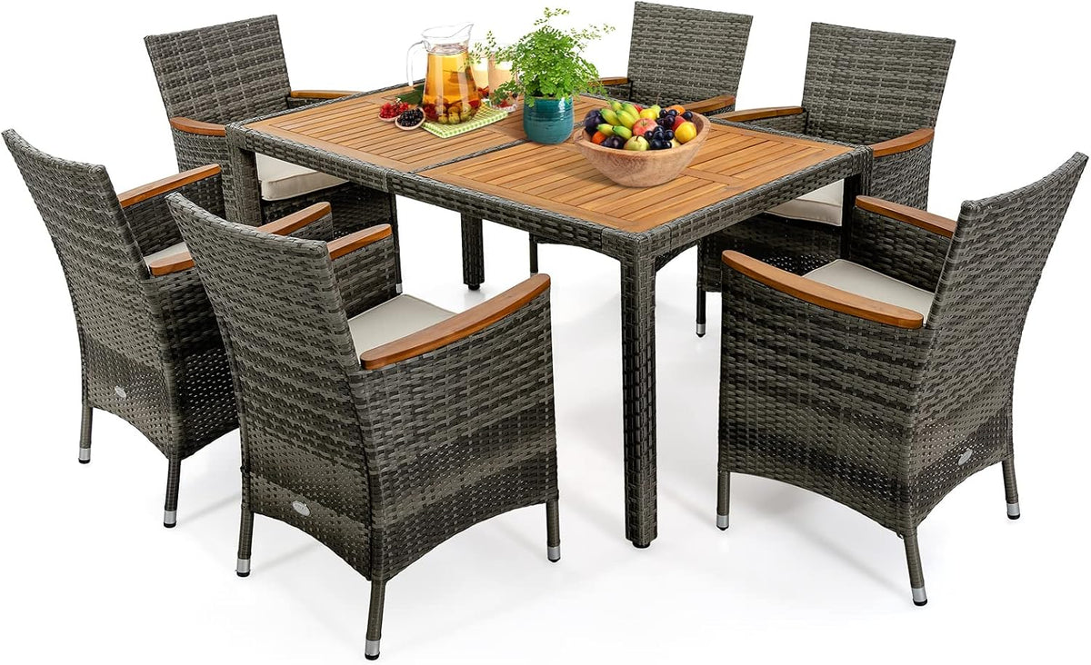 Gartenmöbel-Set 7 TLG. Rattan, aus Polyrattan, verstellbar, für den Garten und die Terrasse, Grau/Braun/Beige, COSTWAY