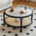 Beistelltisch, 80 cm, für das Wohnzimmer und das Schlafzimmer, aus Polyrattan und Glas, Schwarz/Natur, SeraphicCharm