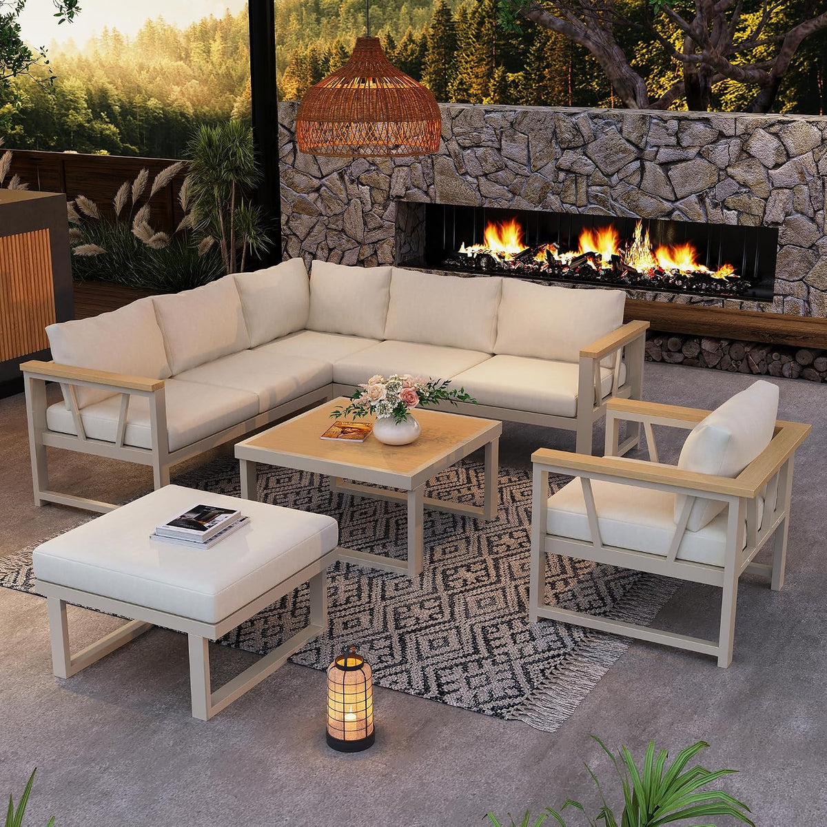 Gartenmöbel-Set, aus Kunststoff und Stoff, für den Garten und die Terrasse, Beige/Khaki, Dolamaní