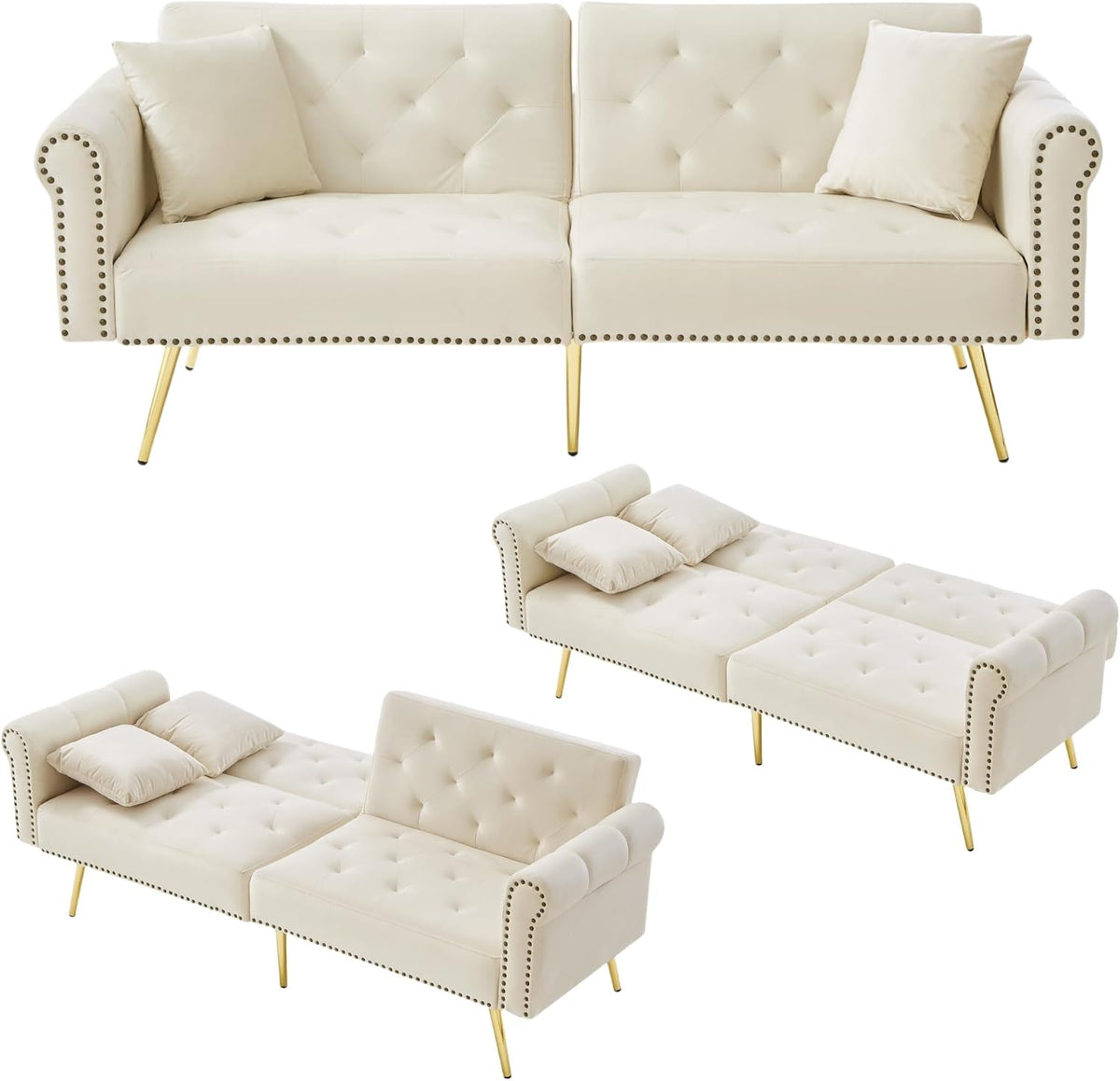 Sofa, klappbar, verstellbar, für das Wohnzimmer, Beige, Lontl