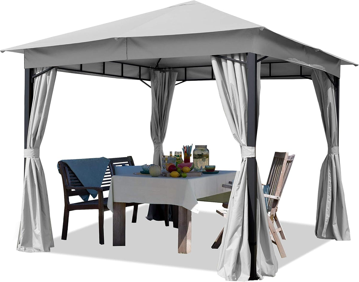 TOOLPORT Gartenpavillon, 3 × 3 m, 180 g/m², mit 4 Seitenteilen, wasserdicht, für den Garten, Hellgrau