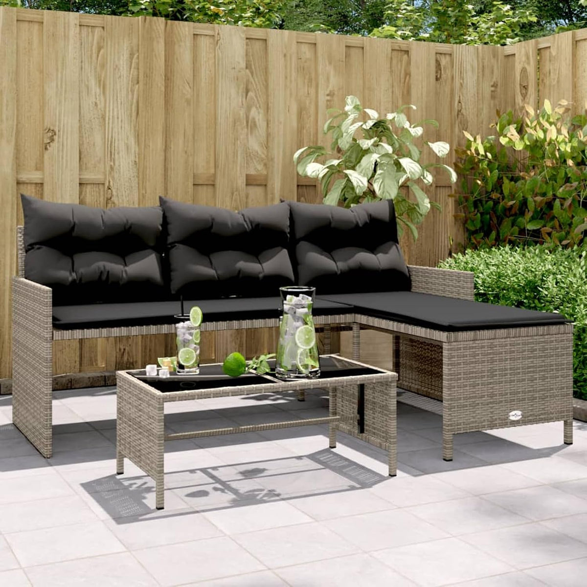 Sofa, aus Polyrattan, für den Garten und den Balkon, Schwarz/Grau, Verderoom
