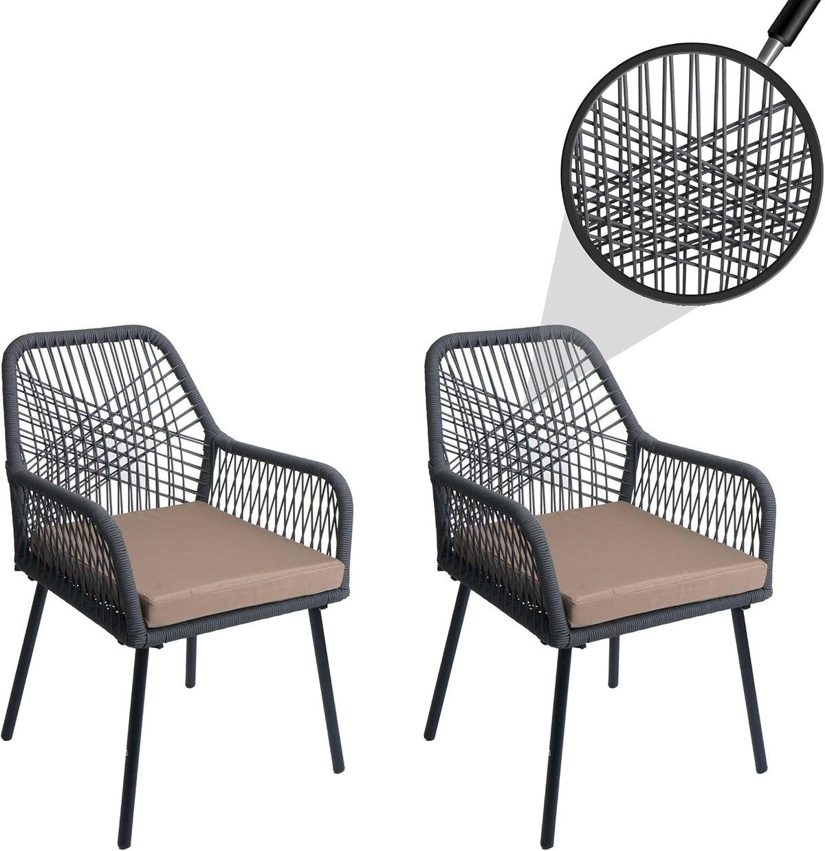 Essstühle HWC-O12, UV-Schutz 30+, für den Garten, aus Aluminium, Anthrazit/Taupe, Mendler
