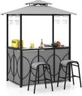 Gartenpavillon Gartenbar Set, aus Metall und Glas, mit Doppeldach, mit Stauraum, für den Garten und die Terrasse, Grau/Schwarz, COSTWAY