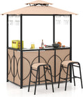 Gartenpavillon Gartenbar Set, mit Doppeldach, mit Stauraum, aus Metall und Glas, für den Garten und die Terrasse, Braun/Schwarz, COSTWAY