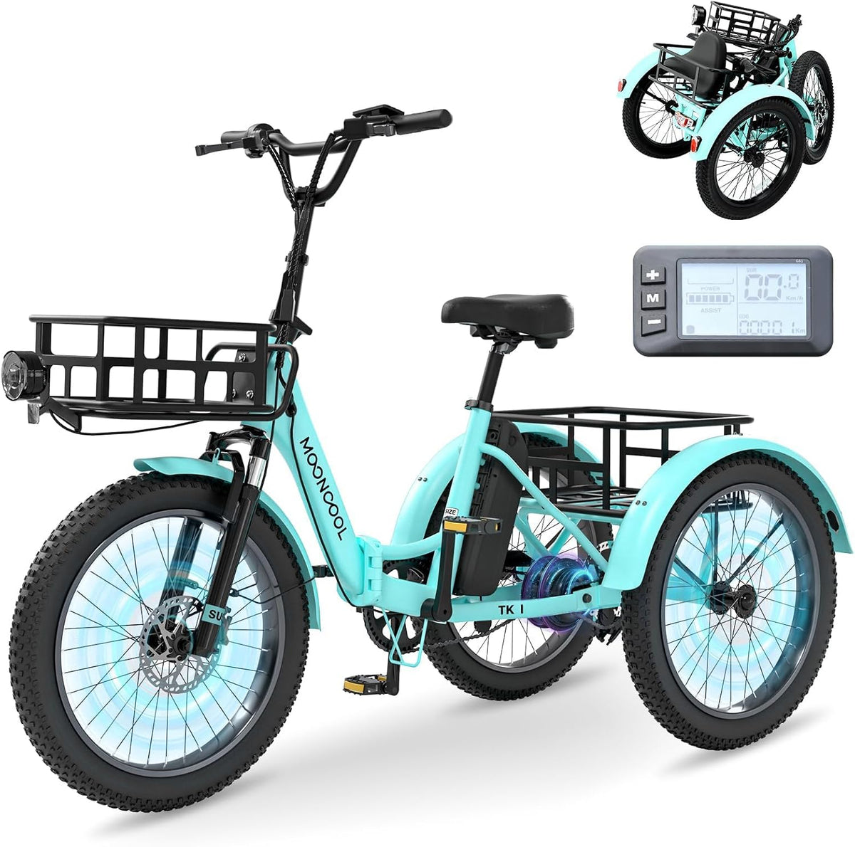 MOONCOOL IP65 E-Bike, 250 W, 36 V, 20 AH, wasserdicht, klappbar, Hellblau/Schwarz