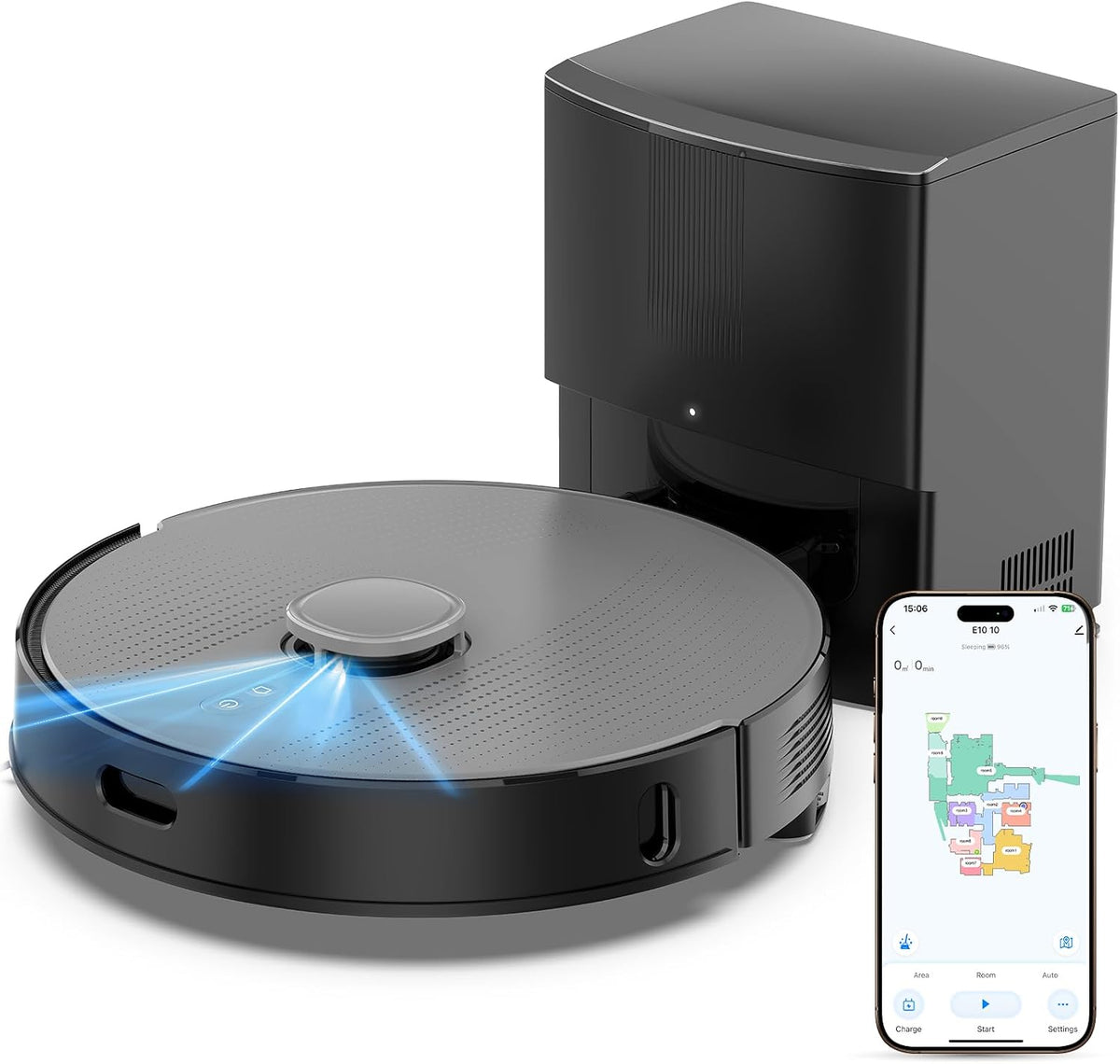 BOTLUXE E10 Saugroboter, 3.5 L, mit App-Steuerung, mit 3D-LiDAR, Schwarz/Grau