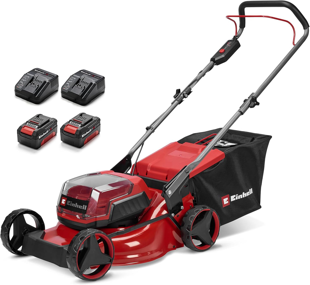 Einhell Rasenmäher, 50 L, 36 V, 0 Ah, klappbar, höhenverstellbar, bürstenlos, Rot/Schwarz