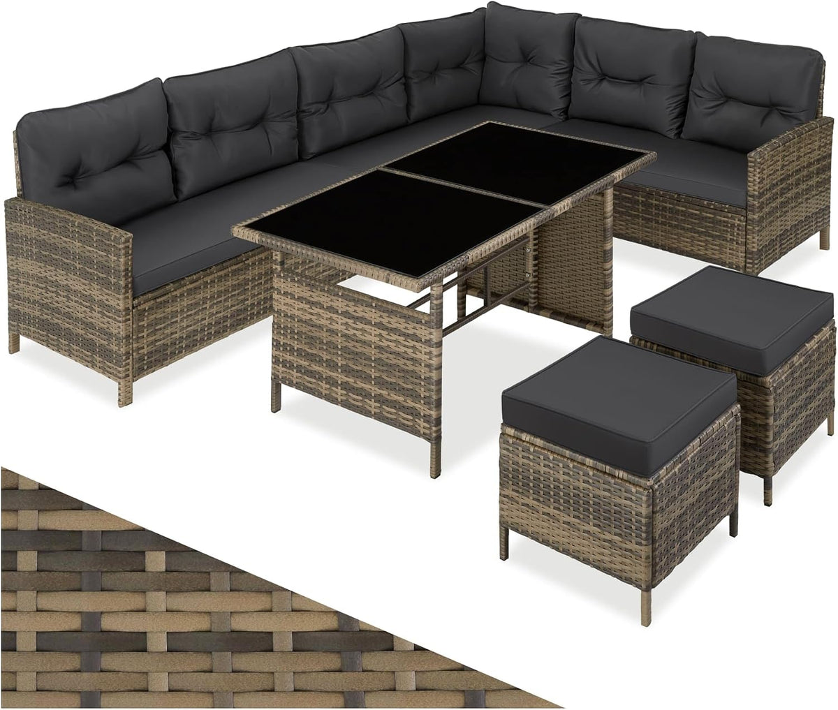 Gartenmöbel-Set, wasserabweisend, aus Polyrattan, für den Garten und die Terrasse, Schwarz/Braun, tectake