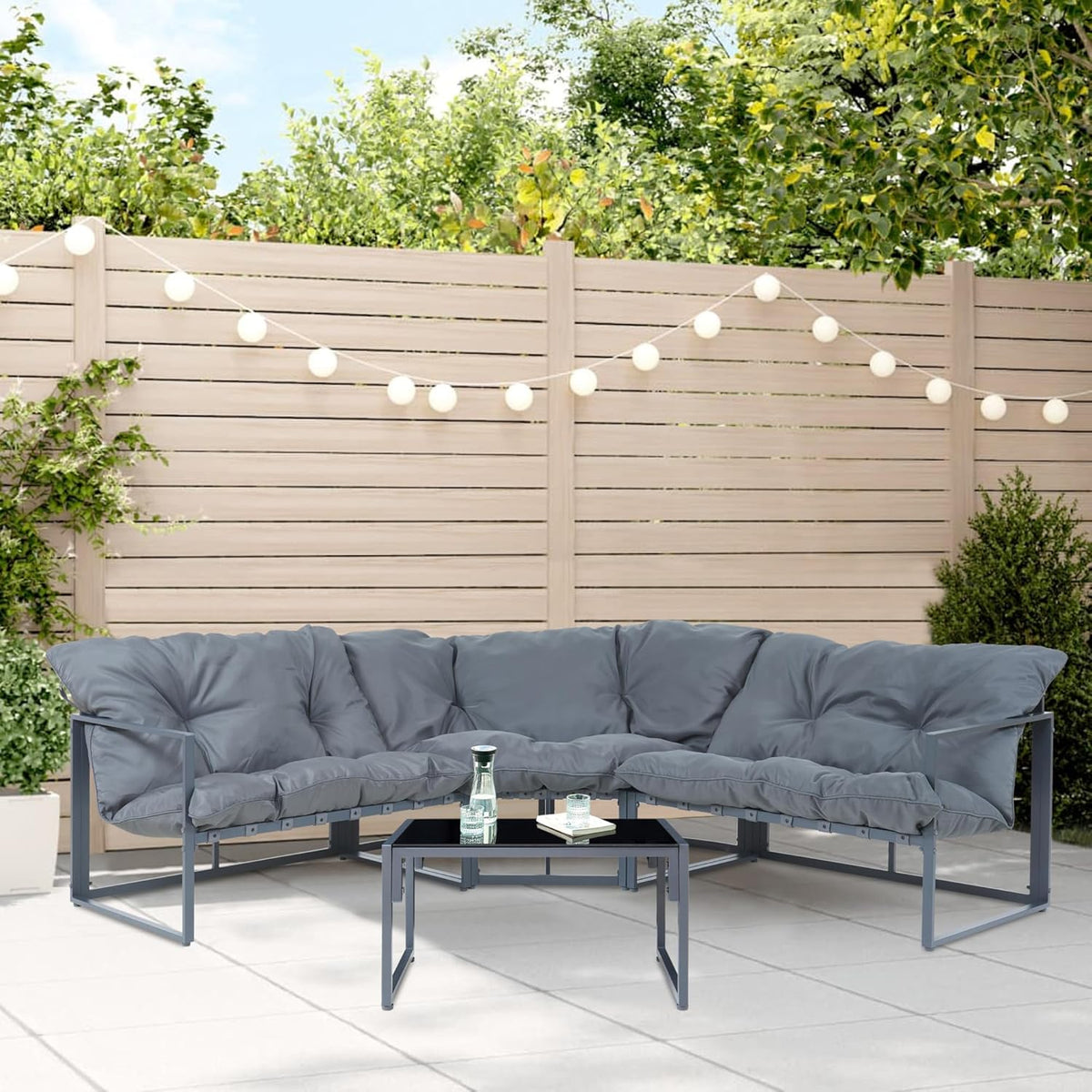 Gartenmöbel-Set, für den Garten und den Balkon, aus Glas, Dunkelgrau, casa.pro