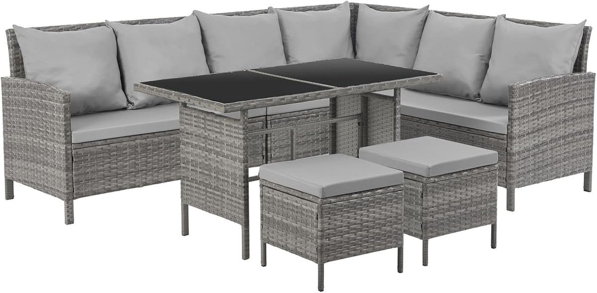 Gartenmöbel-Set Madison Rattan, aus Polyrattan, wasserabweisend, für den Garten, Grau/Schwarz, SVITA