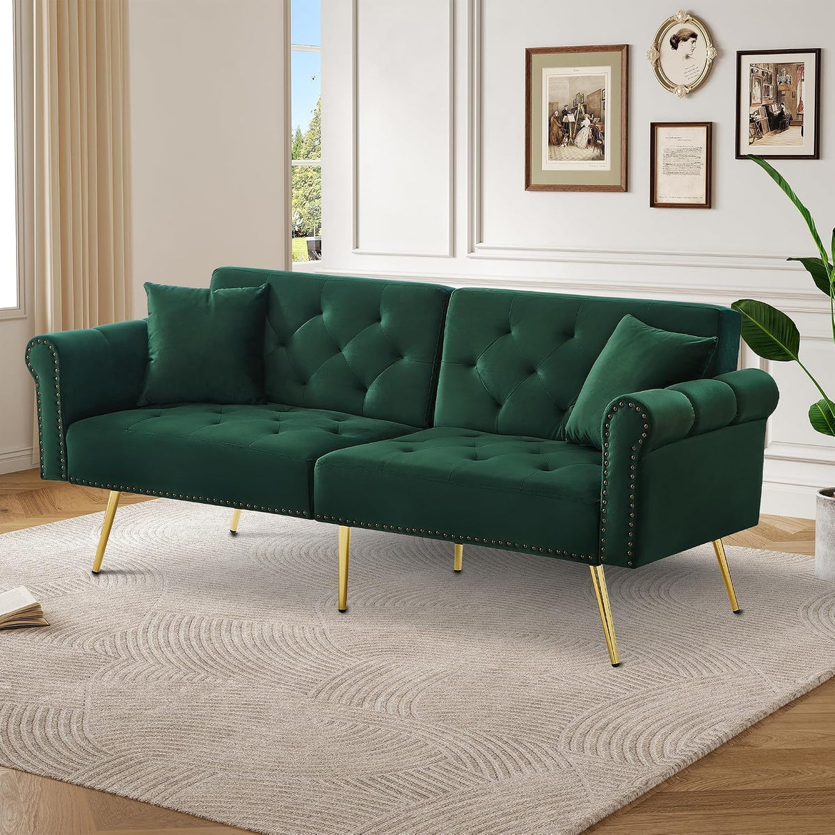Sofa, verstellbar, mit Stauraum, aus Metall, Grün, LinoraFurn