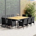 Gartenmöbel-Set, für den Garten, aus Polyrattan, Schwarz/Naturholz