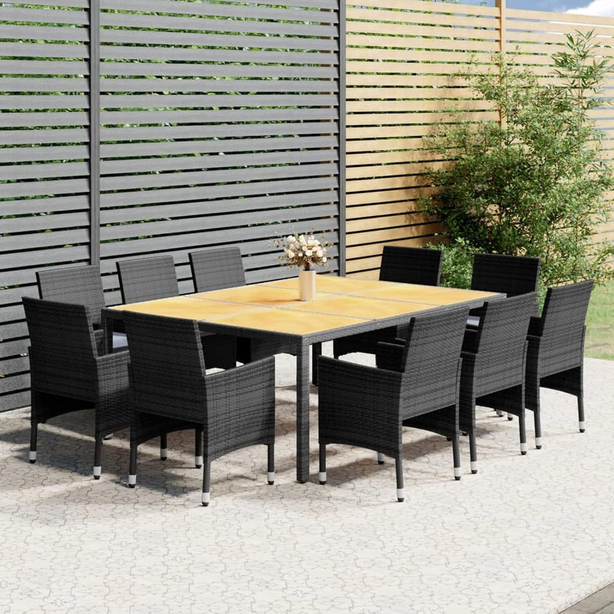 Gartenmöbel-Set, für den Garten, aus Polyrattan, Schwarz/Naturholz